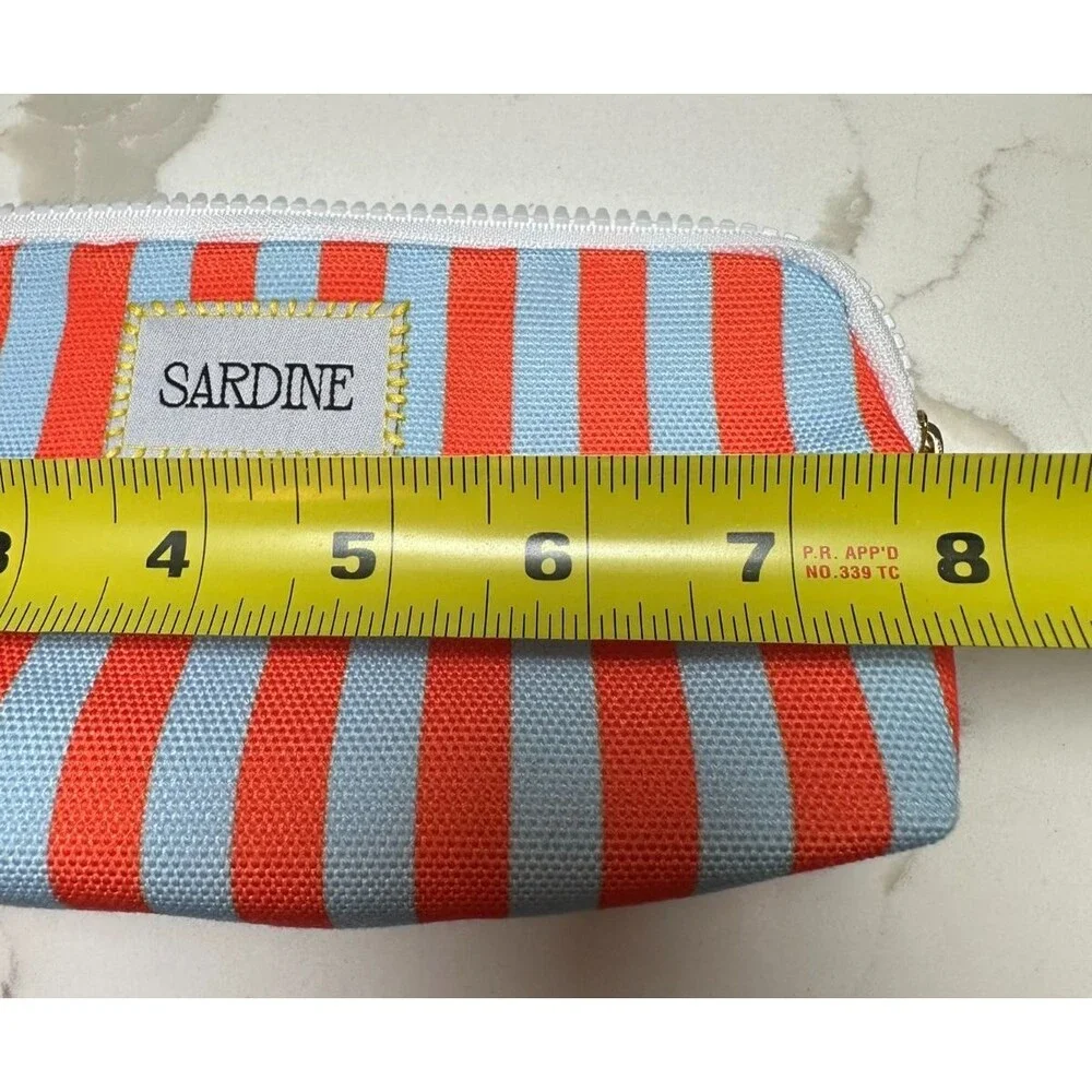 Striped Makeup Pouch Sardine Euro Summer Zip Toiletry Holder Coastal Cabana New